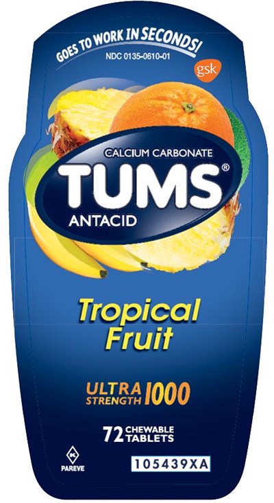 Tums Ultra Tropical Fruit 72 count front label - 105439XA Tums Ultra Tropical Fruit 72 count front label